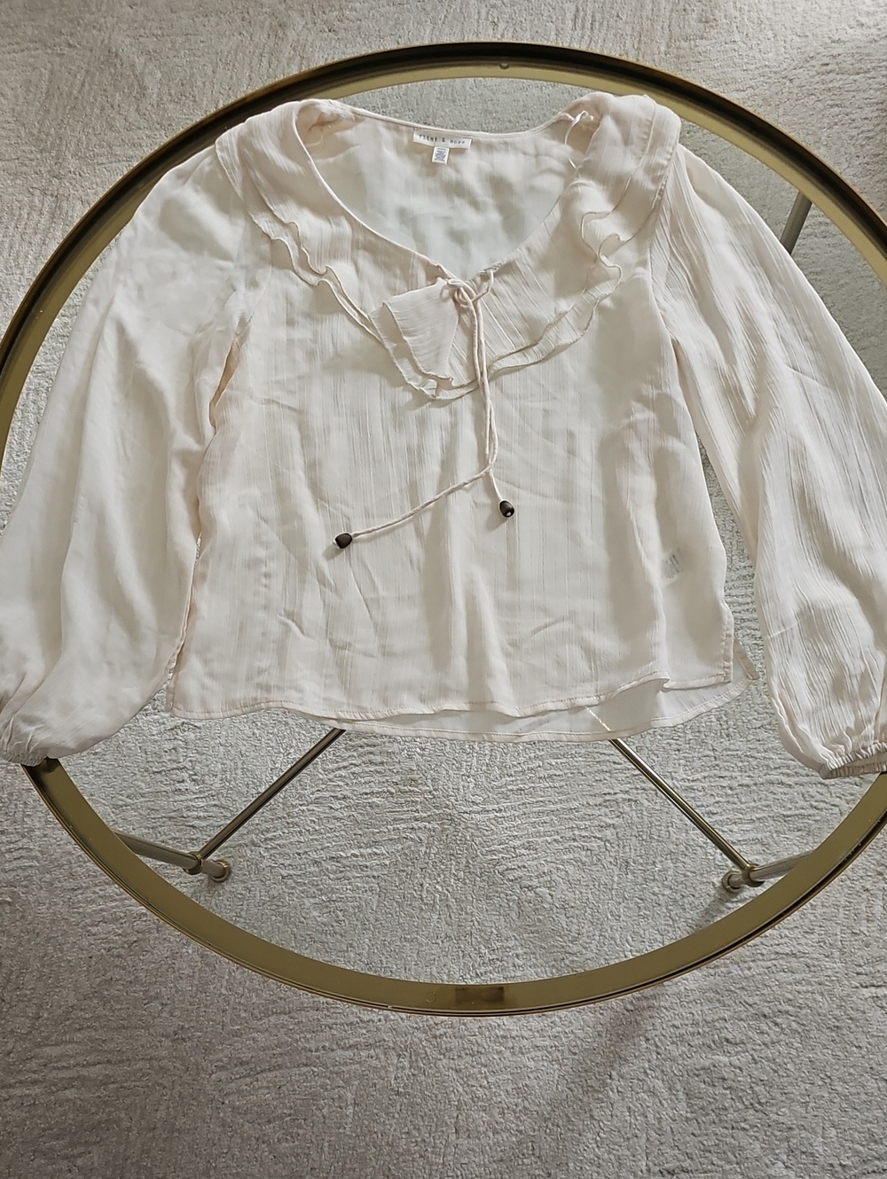 Tie-Neck Ruffle Blouse in Cream